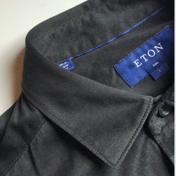 ETON Slim solid black colour , cotton shirt Sz L in Europe - Picture 5 of 7